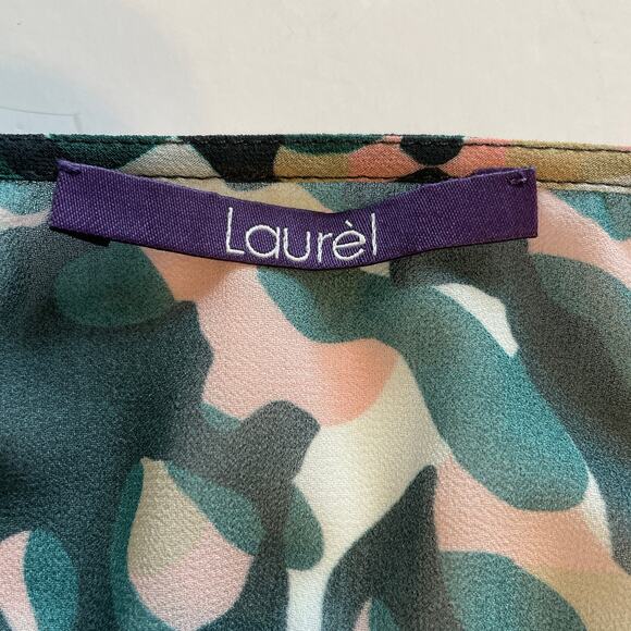 Laurèl by Escada Camo Maxi Dress Women's Small Green Pink Smocked Crochet Lace - Picture 9 of 10